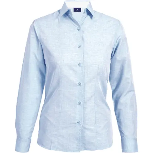 Ladies Berlin Blouse Long Sleeve Sky-White